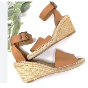 Vince Camuto Tan Brown Leather Espadrille Wedges Venerly Ankle Strap size 10